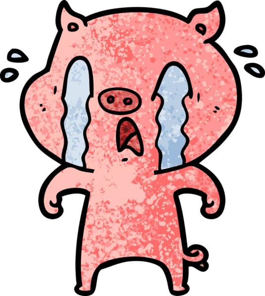 Bir insan tarafından çizilmiş ağlayan domuz çizgi filmi.