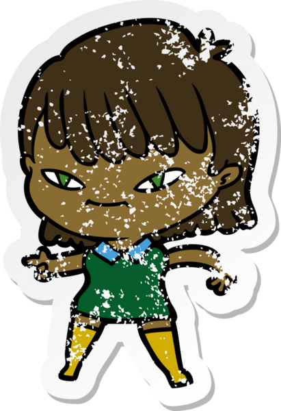 Bir insan tarafından çizilmiş karikatür çizen bir kadının sıkıntılı çıkartması.