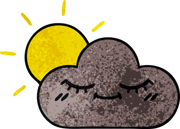 Bir fırtına bulutunun retro grunge dokusu ve bir insan tarafından çizilmiş güneş.