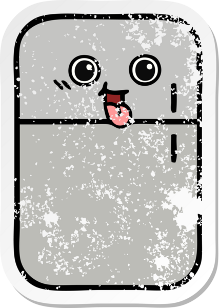 Bir insan tarafından çizilmiş şirin bir buzdolabının sıkıntılı çıkartması.