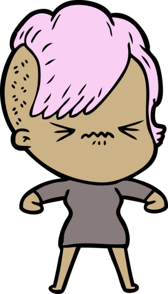 Çizgi film, bir insan tarafından çizilmiş sinirli hippi kız.