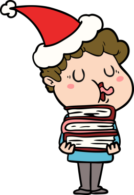 Bir insanın çizdiği Noel Baba şapkasıyla şarkı söyleyen bir adamın el çizimi.