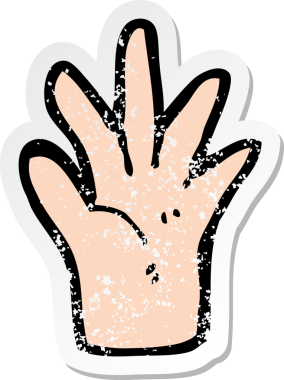 Bir insan tarafından çizilmiş karikatür el sembolünün gerilimli yapıştırması.