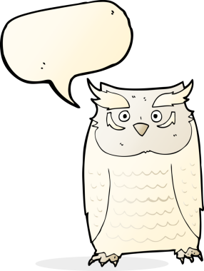 bir insan tarafından çizilmiş konuşma baloncuklu bir baykuş.