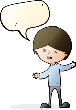 Bir insan tarafından çizilmiş konuşma balonu olan mutsuz bir çocuk.