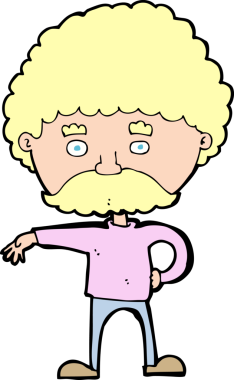 Çizgi filmdeki bıyıklı adam bir insan tarafından çizilmiş kamp hareketi yapıyor.