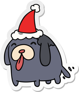 Bir insan tarafından çizilmiş kawaii köpeğinin el çizimi Noel çıkartması.