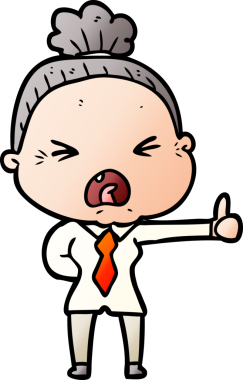 Bir insan tarafından çizilmiş kızgın yaşlı kadın çizgi filmi.