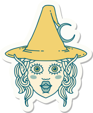 Bir insan tarafından çizilmiş bir elf büyücü karakterinin çıkartması.