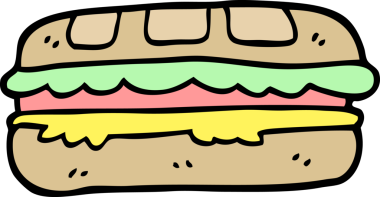 İnsan eliyle çizilmiş karikatür tarzı lezzetli bir sandviç.