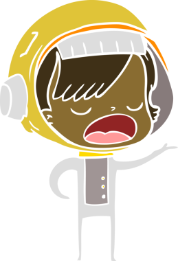 Düz renkli çizgi film astronot kadın bir insan tarafından çizilmiş.