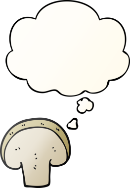 Bir insan tarafından çizilmiş yumuşak eğimli düşünce baloncuklu mantar dilimi.