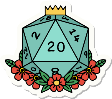 Bir insan tarafından çizilmiş 20 D20 zarının etiketi.