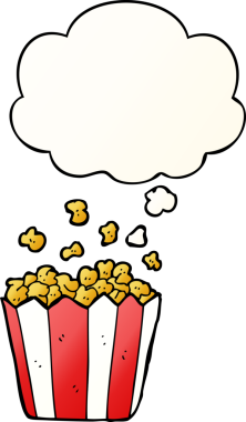 Düşünce baloncuklu çizgi film patlamış mısırı bir insan tarafından çizildi.