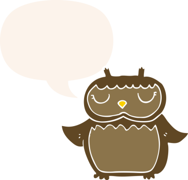 bir insan tarafından çizilmiş konuşma baloncuklu çizgi film baykuşu