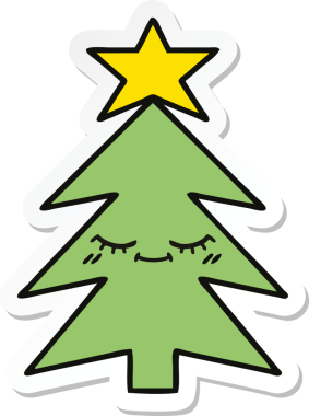 Bir insan tarafından çizilmiş şirin bir noel ağacının çıkartması.