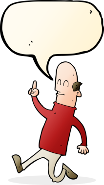 Bir insan tarafından çizilmiş konuşma baloncuğu fikri olan kel bir adam.