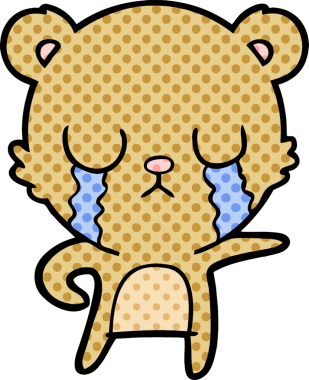 Bir insan tarafından çizilmiş ağlayan çizgi film ayısı.