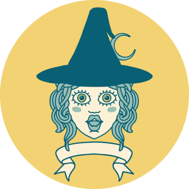 Retro Dövme Tarzı İnsan Cadı Karakteri Bir insan tarafından çizilmiş pankartıyla