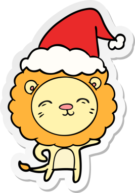 Bir insan tarafından çizilmiş Noel Baba şapkası takan bir aslanın el yazısı.