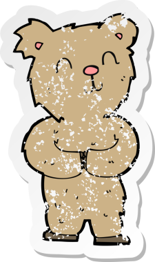 Bir insan tarafından çizilmiş mutlu, küçük bir ayının karikatür yapıştırması.