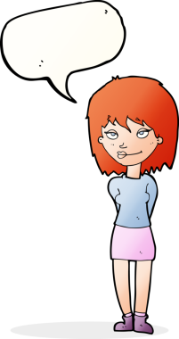 Bir insan tarafından çizilmiş konuşma balonlu mutlu kadın çizgi filmi.