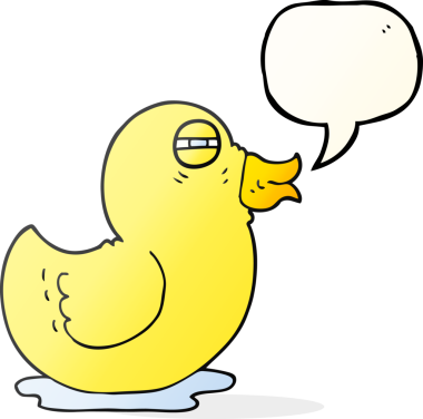 Bir insan tarafından çizilmiş serbest konuşma balonu çizilmiş plastik ördek.