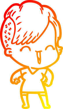 Bir insan tarafından çizilen mutlu bir hipster kızın çizgi çizimi.