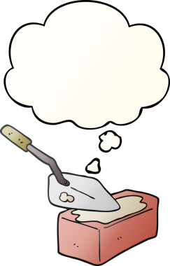 Bir insan tarafından çizilmiş yumuşak eğimli düşünce baloncuklu tuğla döşeme