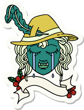 Bir insan tarafından çizilmiş, ağlayan yarı ork karakterli bir suratın çıkartması.