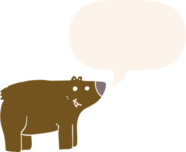 Bir insan tarafından çizilmiş eski tarz konuşma baloncuğu olan çizgi film ayısı.