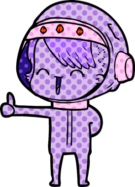 Bir insan tarafından çizilmiş mutlu uzay kızı.