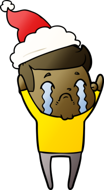 Bir insanın çizdiği Noel Baba şapkasıyla ağlayan bir adamın el çizimi karikatürü.