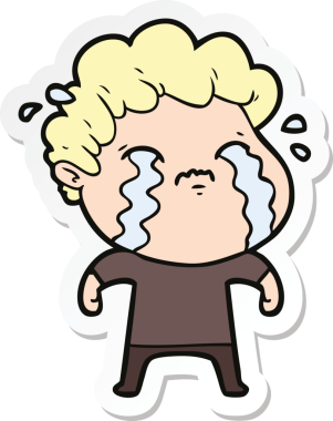 Bir insan tarafından çizilmiş, ağlayan bir çizgi film karakterinin çıkartması.