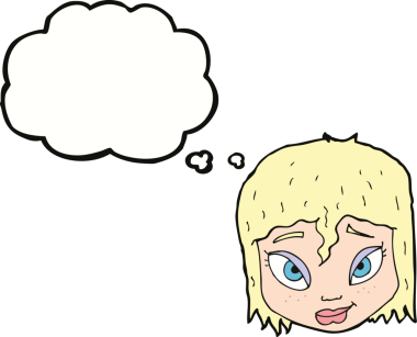 Bir insan tarafından çizilmiş düşünce baloncuklu kadın yüzü.