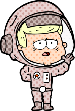 Bir insan tarafından çizilmiş yorgun astronot çizgi filmi.