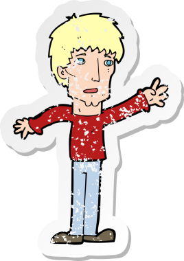 Bir insan tarafından çizilen endişeli bir çizgi filmin gerilimli çıkartması.