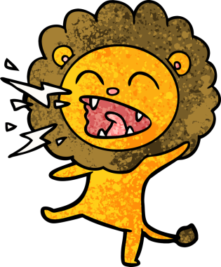 Bir insan tarafından çizilmiş kükreyen aslan çizgi filmi.