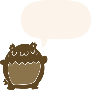 Bir insan tarafından çizilmiş eski tarz konuşma baloncuğu olan çizgi film ayısı.