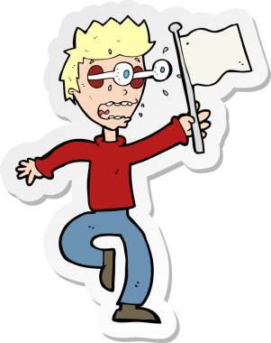 Çizgi film çıkartması. Korkmuş çocuk. Bir insan tarafından çizilmiş.