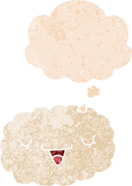 Düşünce baloncuklu karikatür bulutu grunge sıkıntılı retro desen bir insan tarafından çizilmiş