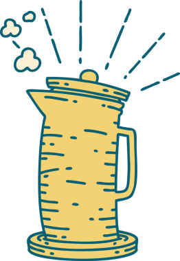 Bir insan tarafından çizilmiş geleneksel dövme stili kahve sürahisi.