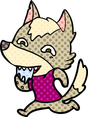 Bir insan tarafından çizilmiş aç kurt çizgi filmi.