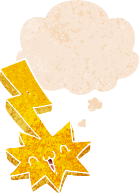 Düşünce baloncuğu ile çizgi film yıldırımı grunge sıkıntılı retro dokuma tarzı bir insan tarafından çizilmiş