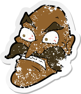 Bir insan tarafından çizilmiş kızgın yaşlı bir adamın gerilmiş çıkartması.