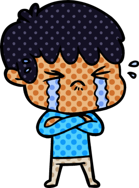 Bir insan tarafından çizilmiş ağlayan çizgi film çocuğu.