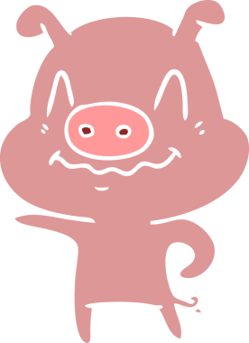 Bir insan tarafından çizilmiş düz renkli çizgi film domuzu.