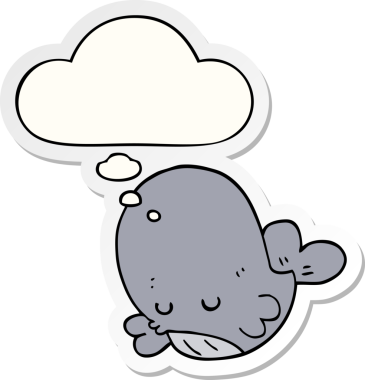 Düşünce baloncuğu insan tarafından çizilmiş bir çıkartma olan çizgi film balinası.