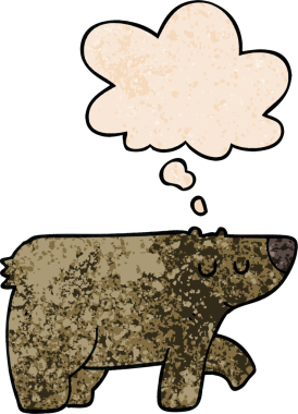 Bir insan tarafından çizilmiş grunge desenli düşünce baloncuklu çizgi film ayısı.