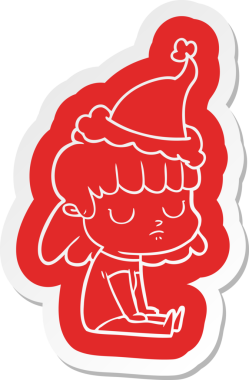 Bir insan tarafından çizilmiş Noel Baba şapkası giyen ilgisiz bir kadının garip çizgi film etiketi.